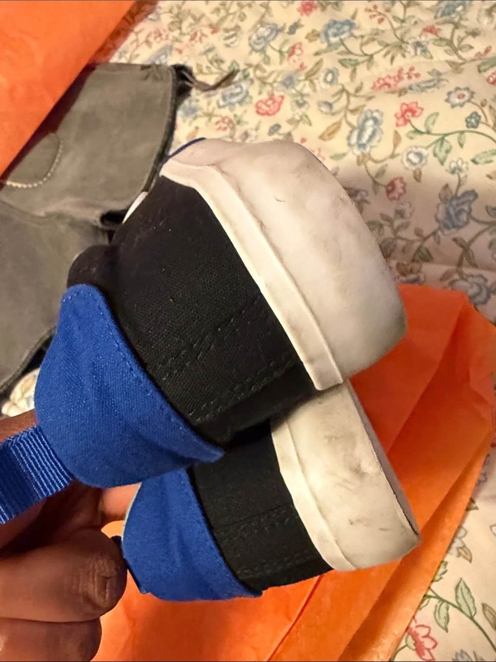 Kids Black & Blue Canvas Sneakers with Orange Accents